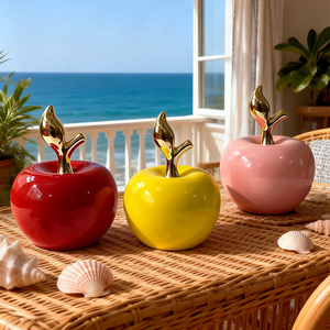 Decorazioni di Mele con Stelo Dorato di Alta Qualità per Arredamento Casa, Soggiorno, Decoro in Ceramica a Forma di Mela per Interni - Product Image 4