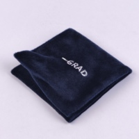 Pochette à bijoux en velours bleu marine avec bouton pression, logo personnalisé, pliable, sac de rangement souple pour bagues, boucles d'oreilles, colliers, emballage cadeau