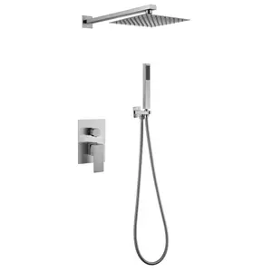 Hotel Bathroom 304 Stainless Steel Brushed Concealed 2 Way Rain Shower Set With Pressure Balance Valve Shower System