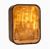 Lampe d'ambiance LED personnalisée avec logo rétro, en bois massif naturel, sculptée en 3D, effet superposé, veilleuse, boîte à ombre paysage urbain, cadeau Glycine