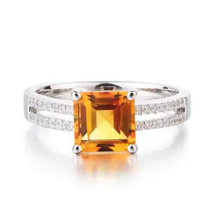 Ditrine Amethyst Ring Square Citrine Crystal Ring With Diamond Citrine Stone Engagement Ring