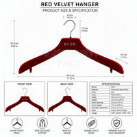 Nouveau design 2026 : Cintre en velours floqué rouge pour vêtements, cintre en plastique pour robe de mariée avec logo personnalisé