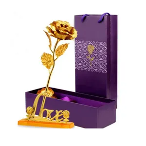 24K Bunga Mawar Emas Kekasih Emas Dicelup Mawar Bunga Buatan dengan Kotak untuk Hadiah Hari Valentine