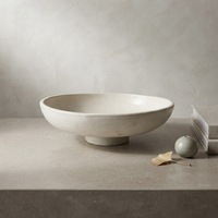 ARM LVG Nordic Home Decor Plat Rond en Céramique Blanc Crème, Bol Peu Profond à Bord Coulissant, Finition Glaçure Mate, Plateau sur Pied en Porcelaine