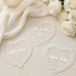 Custom Heart-Shaped Polyester Lace Thermal Transfer Printed Wedding Place Reusable <b>Name</b> <b>Cards</b> Romantic <b>Table</b> - Product Image 1