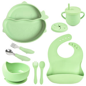 Ensemble d'alimentation pour <span class=keywords><strong>bébé</strong></span> en silicone sans BPA, vente chaude, vaisselle d'apprentissage, assiette en silicone, bol, bavoir, gobelet, collation, 0-12 <span class=keywords><strong>mois</strong></span> - Product Image 1
