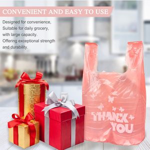 Bolsa de camiseta rosa de agradecimiento con impresión offset, HDPE de 0.48mil de grosor, tamaño supermercado, reciclable, para compras, venta al por menor, directo de fábrica - Product Image 2