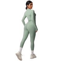 Ensemble de yoga deux pièces européen et américain : veste zippée nude et pantalon de sport taille haute à poches à rabat, séchage rapide, pour course et fitness