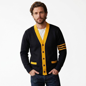 Cardigan en tricot personnalisé brodé pour <span class=keywords><strong>homme</strong></span>, <span class=keywords><strong>pull</strong></span> uniforme à manches longues, <span class=keywords><strong>col</strong></span> en <span class=keywords><strong>V</strong></span> jacquard, tricoté - Product Image 2