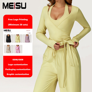 Nuovo Set <span class=keywords><strong>Sportivo</strong></span> <span class=keywords><strong>Elegante</strong></span> 2026: Pantaloni Spazzolati di Lusso, Top da Balletto a Maniche Lunghe, Top Yoga con Scollo a V Profondo, Design Avvolgente, <span class=keywords><strong>Abbigliamento</strong></span> per Pilates - Product Image 2