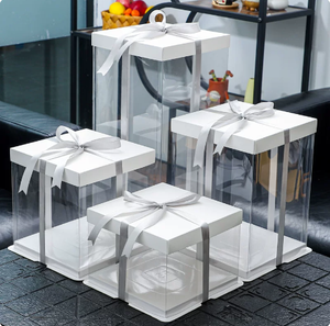 In Stock <strong>Birthday</strong> Cake Packaging Box 6/8/12 inch 10-inch Single/double Layer Taller square Transparent Cake Box No <strong>Ribbon</strong> - Product Image 5