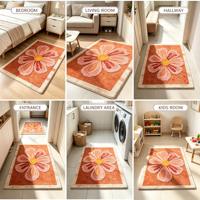 Bedruckter Weicher Plüsch-Teppich in Beige mit Abstraktem Blumenmuster, Hochwertiger Rutschfester Waschbarer Teppich für Wohnzimmer, Große Heimdekoration