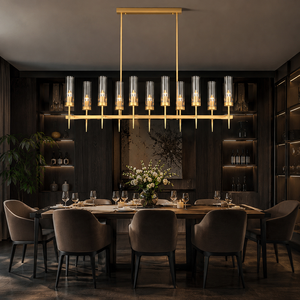 Lustre suspendu en verre décoratif en laiton de luxe, design moderne américain simple, pour villa, hôtel, restaurant, loft, avec éclairage LED - Product Image 3