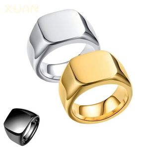 Personalidade Quadrado Banda Anéis de Dedo Masculino Partido Jóias 14Mm Aço Inoxidável Em Branco Flat Big Width Square Signet Anel para Homens - Product Image 1