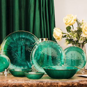 Vaisselle en Verre Bordée d'Or Luxe Léger, Assiette de Dîner Occidentale, Dessert, <span class=keywords><strong>Salade</strong></span>, Décoration Maison - Product Image 2
