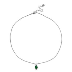 Stainless Steel Pendant Necklace With Green Stone Oval Charm Fine Jewelry For Women - Product Image 1