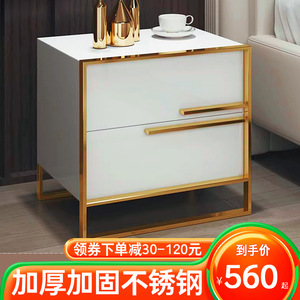 Modern Minimalist <b>Bedside</b> Table White Glass Gold Frame Bedroom <b>Storage</b> Nightstand - Product Image 5