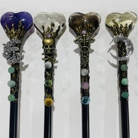 Baguette Magique en Cristal Faite à la Main en Citrine Naturelle, Quartz Clair, Améthyste, Obsidienne en Forme de Cœur avec Manche en Bois pour Cadeau – Vente en Gros