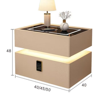 Table de chevet intelligente du fabricant avec chargement sans fil, 2 tiroirs, verrouillage par empreinte digitale, éclairage LED, meuble de chambre à coucher