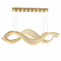 Lustre LED moderne incurvé suspendu Senfey, personnalisé, de luxe, avec ruban ondulé en cristal, hauteur réglable, pour hall d'hôtel