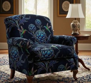 Tela de tapicería estampada con diseño de alcachofa azul, material de tapicería botánico de lujo por yarda, para sofá, sillón, otomana - Product Image 4