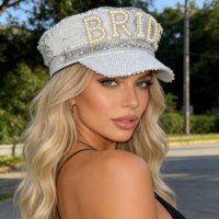 Chapeaux de Mariage et de Festival Blancs à Paillettes et Perles pour Mariée, Style Capitaine, Vente en Gros, MOQ 3