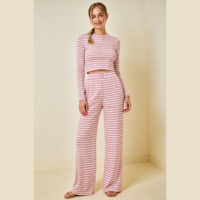 Ensemble pantalon droit et pull à manches longues pour femme, style streetwear décontracté, à rayures, design personnalisé en usine
