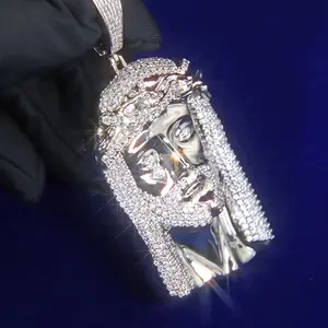 Colgante de plata de ley 925 con diseño de Jesús para hombre, collar con diseño de Jesús y Hiphop, a la moda