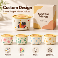 Ensemble de bols de conservation alimentaire en céramique imprimés d'animaux mignons, couvercle hermétique avec valve d'étanchéité en silicone, bols en porcelaine empilables