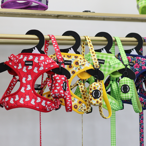 Néoprène imprimé sans traction violet gilet pour animaux de compagnie collier laisse doux rembourré chat chien laisse laisse étape dans la serrure harnais de chien réglable - Product Image 1