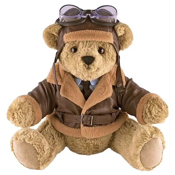 Maskot pesawat mewah Aviator lembut mainan beruang Teddy dengan seragam jaket grosir kustom OEM boneka Pilot boneka Teddy Bear