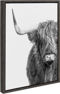 Highland Cow in <span class=keywords><strong>bianco</strong></span> <span class=keywords><strong>e</strong></span> <span class=keywords><strong>nero</strong></span> ritratto incorniciato tela di Amy Peterson <span class=keywords><strong>grigio</strong></span> adorabile decorazione da parete per soggiorno - Product Image 3