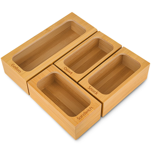 Custom bamboo kitchen storage box storage bag organizer bamboo ziplock bag organizer box for drawer