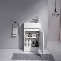 Meuble-lavabo Huiliya 16/19 pouces au design moderne et minimaliste, avec vasque en mélamine et vasque en pierre, miroir inclus, facile à nettoyer