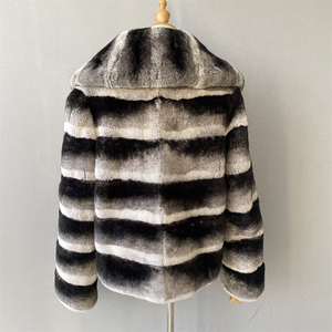 Abrigo de Piel de Conejo <span class=keywords><strong>Chinchilla</strong></span> Natural Jxwatcher, Cuello Grande, Personalizable, Abrigo de Invierno de Lujo para Mujer, Piel de Conejo Rex Auténtica - Product Image 5