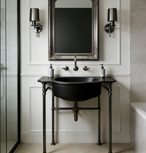 Pieds en chrome poli pour meubles vintage, structure de support en acier avec évier en céramique blanc brillant - Product Image 6