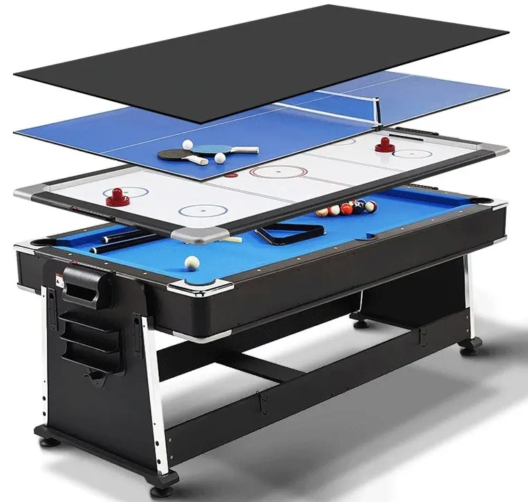 Factory Price 4 in 1 7FT Multi Game Pool Billiard Table, Air Hockey Table, Table Tennis Table with Dinning Top