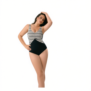 Costume da bagno intero HDJ Plus Size con controllo pancia, vita alta e stampa geometrica - Monokini da donna BZ77015 - Product Image 3