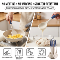 Set Peralatan Masak Silikon Aman untuk Kompor, Termasuk Spatula, Sendok, Penyaring, Pengupas, Parutan, dengan Rak Penyimpanan Berputar