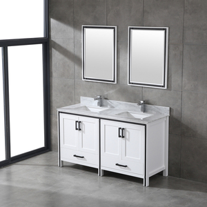 White Farmhouse Solid Wood Double Sink <b>Bathroom</b> <b>Vanity</b> with Two Mirrors Freestanding Cabinet Carrara Marble Top 4 Doors 2 Drawer - Product Image 3