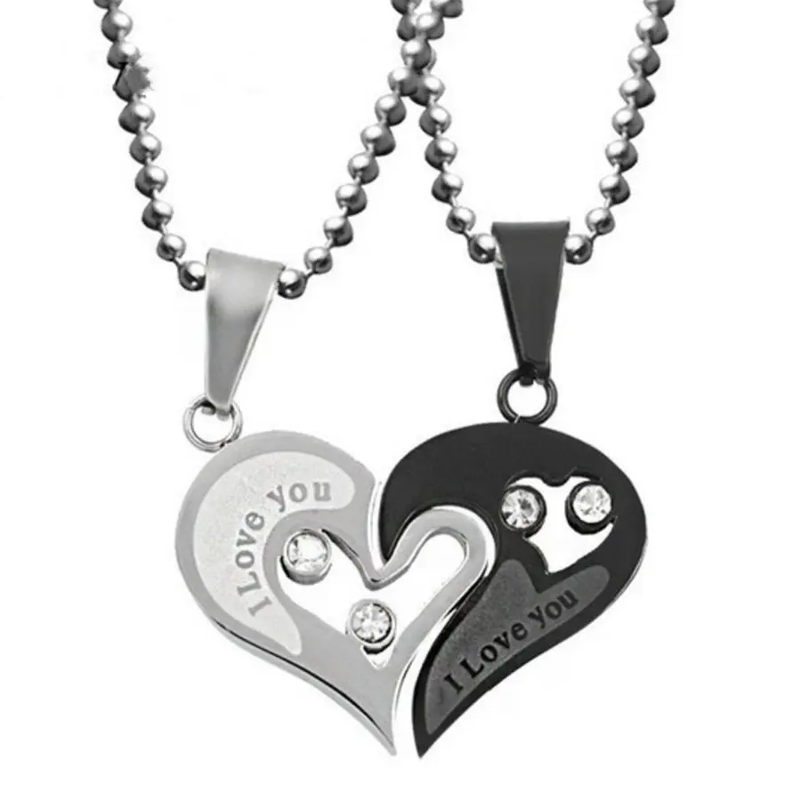 Zwart Goud Kleur Roestvrij Staal Ketting Voor Heren Dames Paar Ketting Liefde Hart Hanger Bruiloft Feest Sieraden