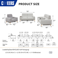Ensemble de canapés inclinables électriques MANWAH CHHERS en tissu gris clair 3+2+1 avec accoudoirs épurés, pieds hauts et appuie-tête relevable électrique