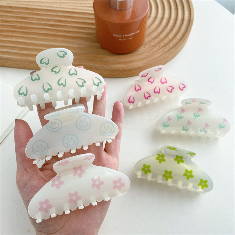 Модные дизайнерские красочные аксессуары для волос из ацетата с принтом, зажимы для волос со смайликом