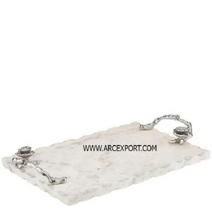 Plateau de serveur de nourriture en marbre blanc de forme ronde de concepteur attrayant pour les stations de mariage vaisselle de Table plateau de thé et de café de cuisine - Product Image 2