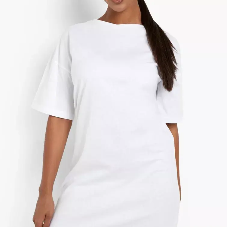 OEM été décontracté femmes vêtements quotidiens t-shirt blanc 100% coton t-shirt logo personnalisé robe t-shirt