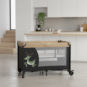 Ensemble de lit bébé en métal personnalisable avec deuxième niveau pour salon, avec impression de dessin animé - Product Image 1