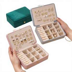 New Design Velvet Rectangle Jewelry Organizer <b>Storage</b> <b>Rings</b> Earrings Necklace Luxury Travel 3-Layer Button Closure Large Jewelry - Product Image 1