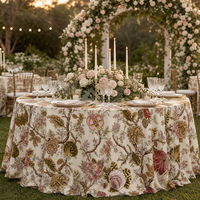 Nappe Vintage Rose Florale Crème à Imprimé Botanique, Housse de Table Ronde Longue pour Mariage Rustique en Jardin ou Banquet
