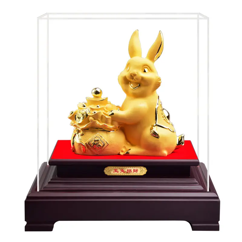 Gift For Chinese New Year 2023 Year Of The Rabbit Zodiac Statue Rabbit Gold Lucky Rabbit Ornaments