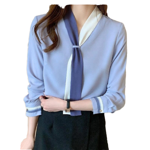 Camicette di lusso Casual estive da donna in Chiffon <span class=keywords><strong>con</strong></span> maniche lunghe Raglan <span class=keywords><strong>fiocco</strong></span> decorazione in tessuto eco-friendly - Product Image 4